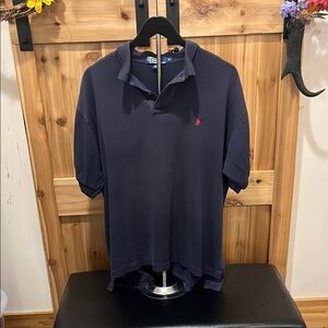 Polo by Ralph Lauren Men's Dark Blue Polo with Red Emblem